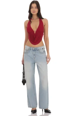 LUCY IN THE SKY Tops^Mesh Draped Halter Top In Red