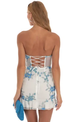 LUCY IN THE SKY Mini Dresses^Mesh Embroidered Corset Strapless Dress In White