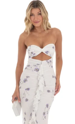 LUCY IN THE SKY Midi Dresses^Mesh Floral Cutout Midi Dress In White