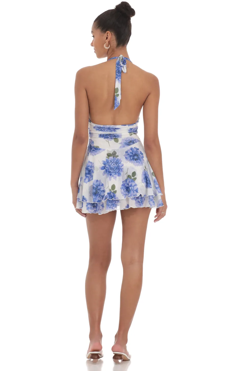LUCY IN THE SKY Rompers^Mesh Floral Halter Romper In White