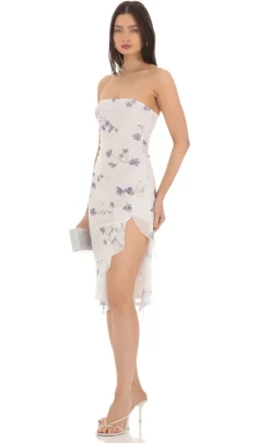 LUCY IN THE SKY Midi Dresses^Mesh Floral Midi Dress In White