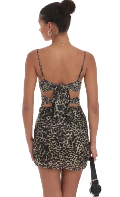 LUCY IN THE SKY Mini Dresses^Mesh Front Twist Bodycon Dress In Cheetah Print