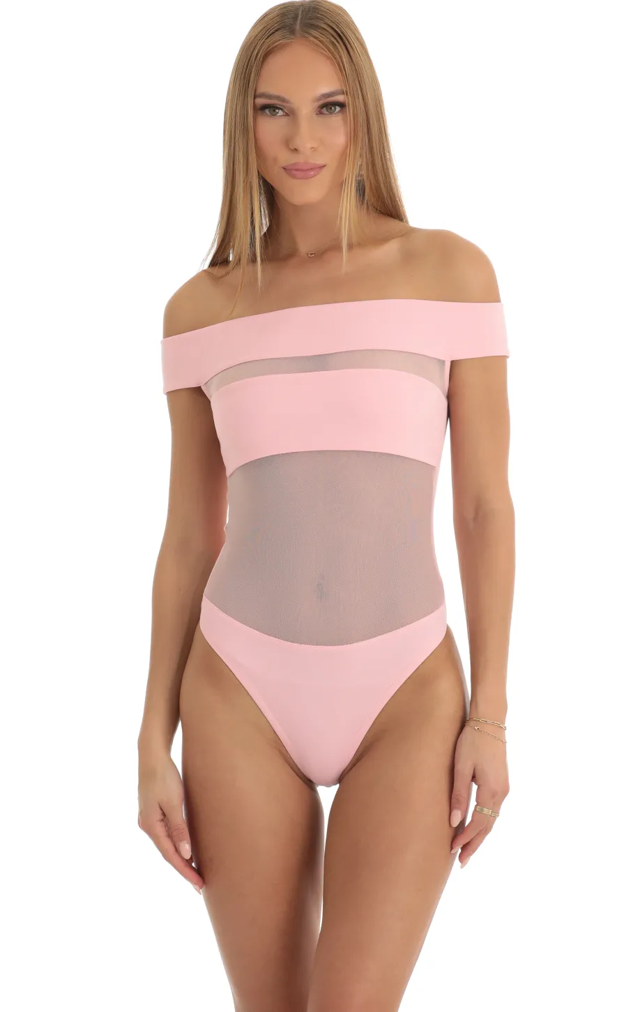 LUCY IN THE SKY Bodysuits^Mesh Illusion Bodysuit In Pink