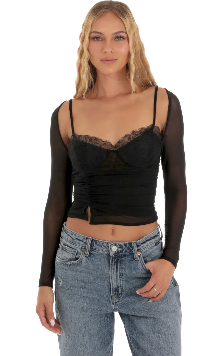 LUCY IN THE SKY Tops^Mesh Lace Top In Black