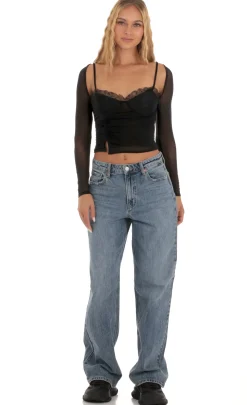 LUCY IN THE SKY Tops^Mesh Lace Top In Black