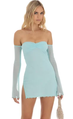 LUCY IN THE SKY Mini Dresses^Mesh Off Shoulder Bodycon Dress In Blue