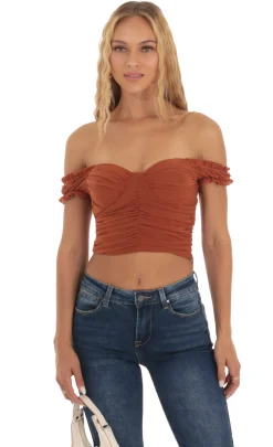 LUCY IN THE SKY Tops^Mesh Off Shoulder Top In Rust