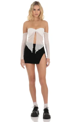 LUCY IN THE SKY Tops^Mesh Off Shoulder Top In White