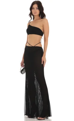 LUCY IN THE SKY Two-Piece Sets^Mesh One Shoulder Two Piece Set In Black