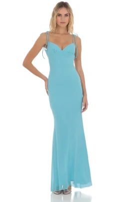 LUCY IN THE SKY Maxi Dresses^Mesh Open Back Maxi Dress In Aqua