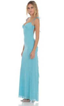 LUCY IN THE SKY Maxi Dresses^Mesh Open Back Maxi Dress In Aqua