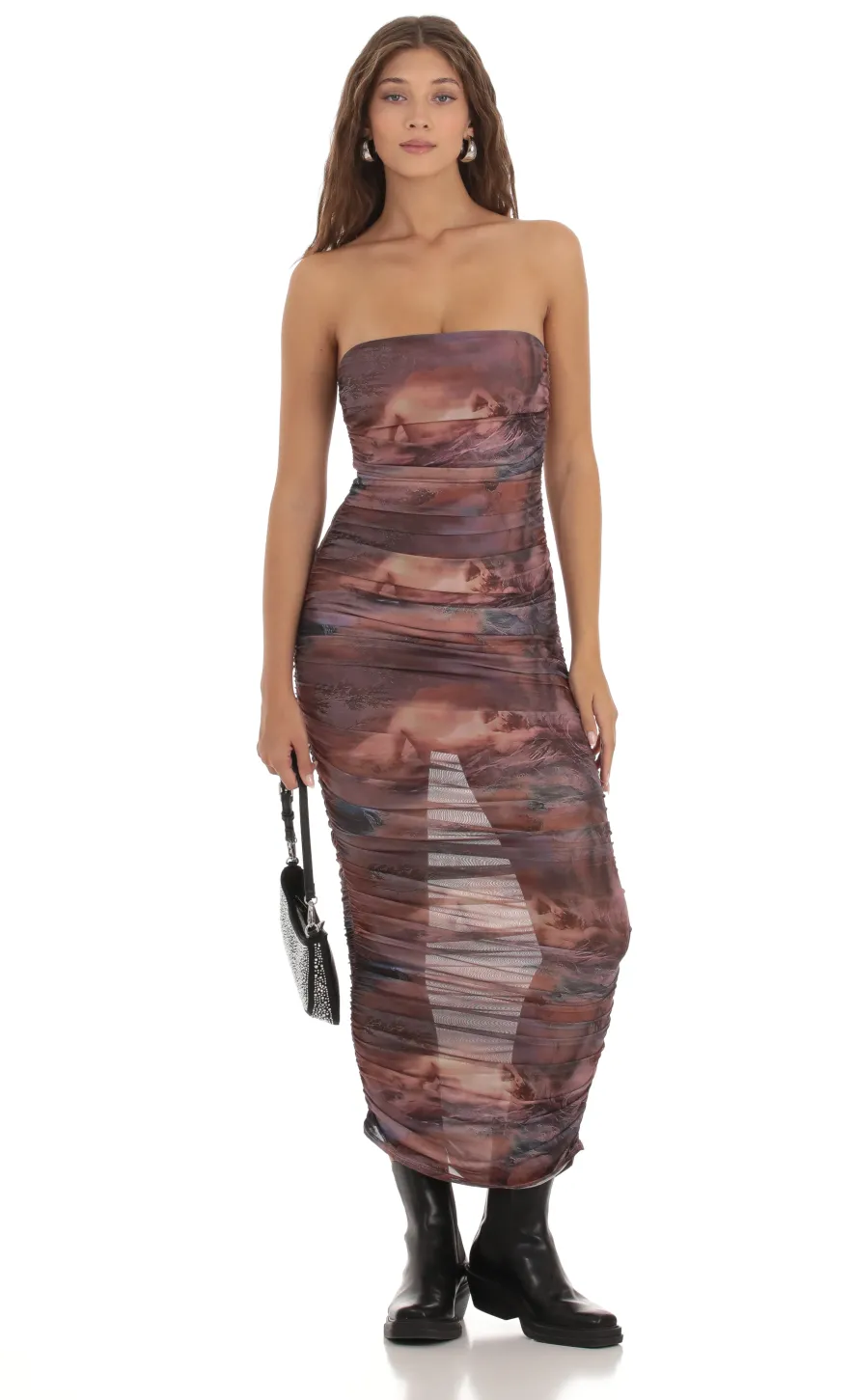 LUCY IN THE SKY Maxi Dresses^Mesh Print Dress In Purple Blush