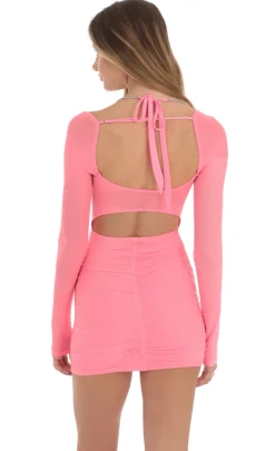 LUCY IN THE SKY Mini Dresses^Mesh Rhinestone Halter Strap Dress In Neon Pink