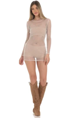 LUCY IN THE SKY Mini Dresses^Mesh Rhinstone Dress In White