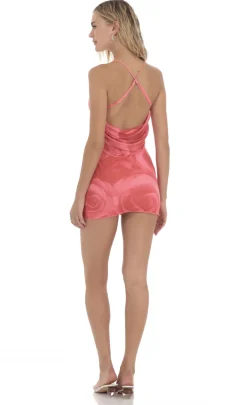 LUCY IN THE SKY Mini Dresses^Mesh Rose Bodycon Dress In Pink And Red