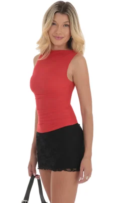 LUCY IN THE SKY Tops^Mesh Ruched Top In Red