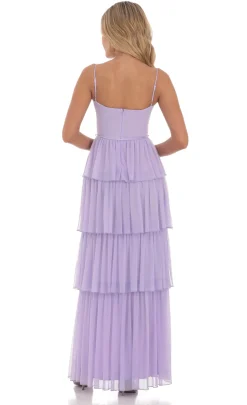 LUCY IN THE SKY Maxi Dresses^Mesh Ruffle Maxi Dress In Lavender