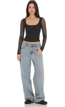 LUCY IN THE SKY Tops^Mesh Scoop Long Sleeve Top In Black