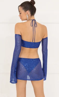 LUCY IN THE SKY Tops|Skirts^Mesh Sequin Three Piece Set In Blue