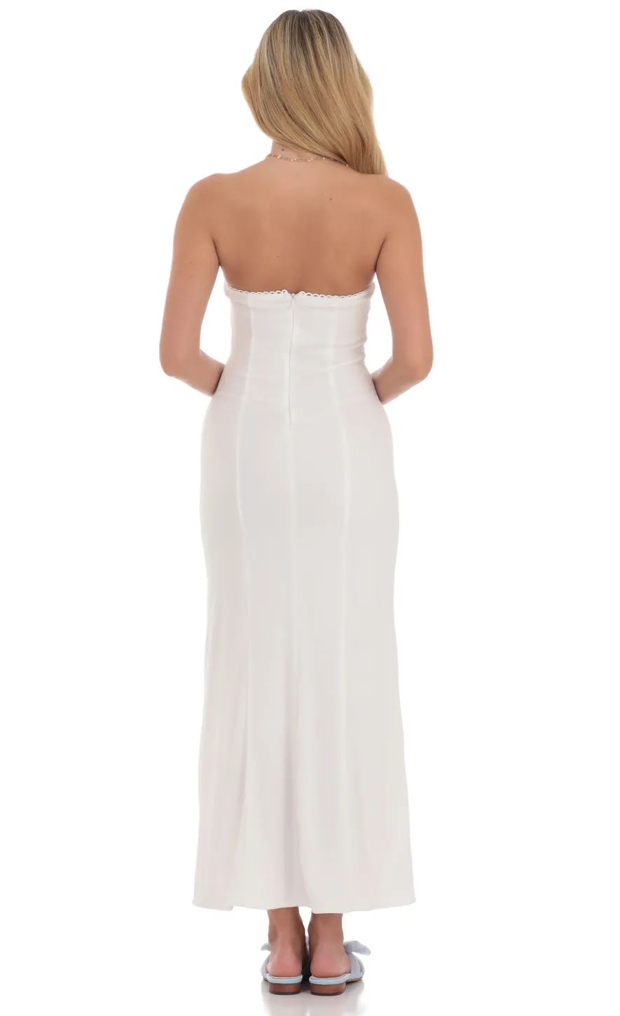 LUCY IN THE SKY Maxi Dresses^Mesh Strapless Maxi Dress In White