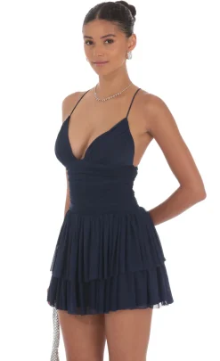 LUCY IN THE SKY Mini Dresses^Mesh Tiered Dress In Navy