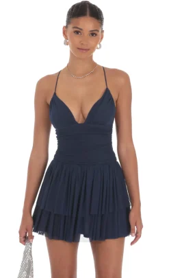 LUCY IN THE SKY Mini Dresses^Mesh Tiered Dress In Navy