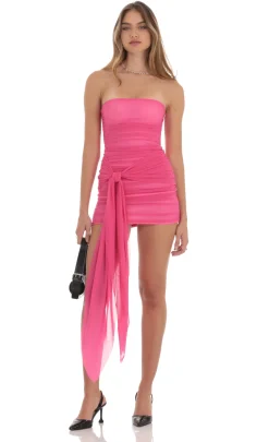 LUCY IN THE SKY Mini Dresses^Mesh Tie Tassel Bodycon Dress In Hot Pink