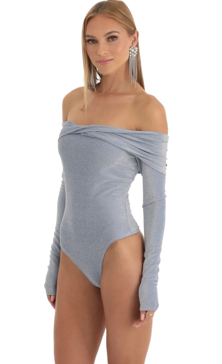LUCY IN THE SKY Bodysuits^Metallic Bodysuit In Stone Blue
