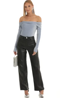 LUCY IN THE SKY Bodysuits^Metallic Bodysuit In Stone Blue