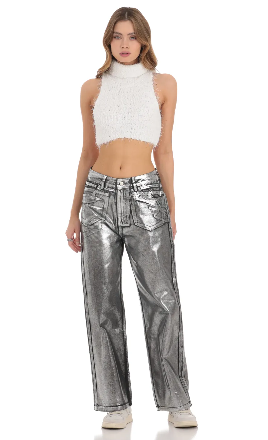 LUCY IN THE SKY Jeans^Metallic Foiled Black Jeans In Silver