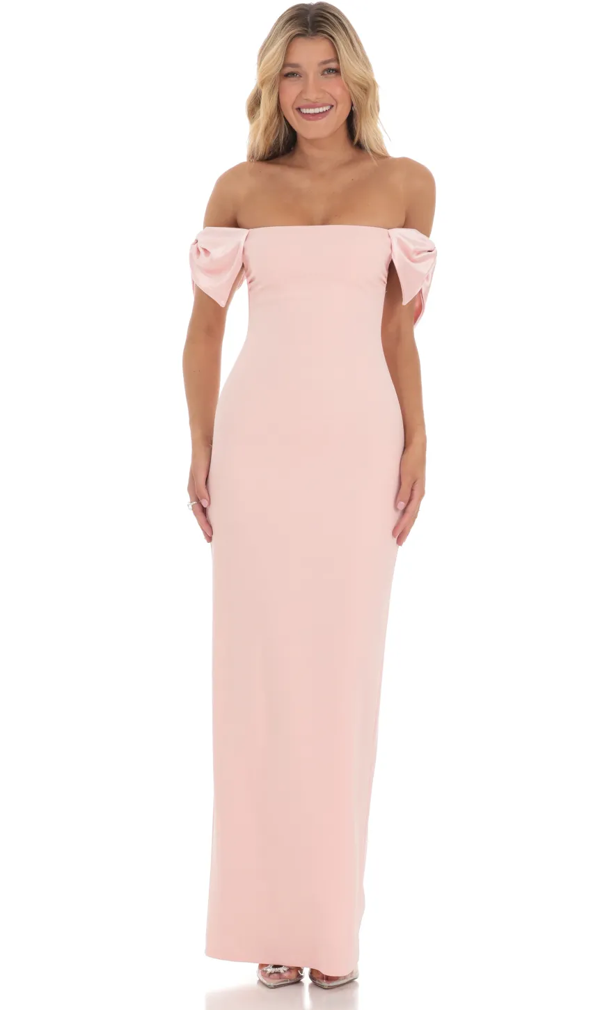 LUCY IN THE SKY Maxi Dresses^Off Shoulder Bow Sleeve Maxi Dress In Pink