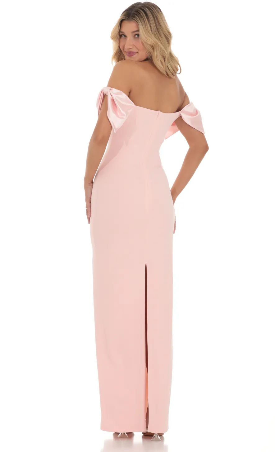 LUCY IN THE SKY Maxi Dresses^Off Shoulder Bow Sleeve Maxi Dress In Pink