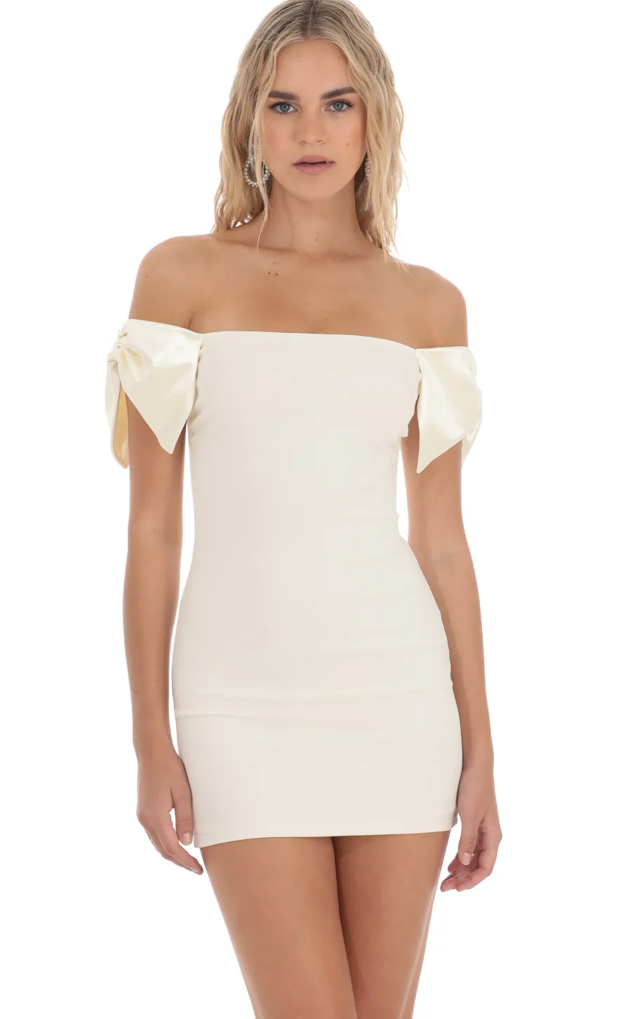 LUCY IN THE SKY Mini Dresses^Off Shoulder Bow Sleeves Dress In Ivory