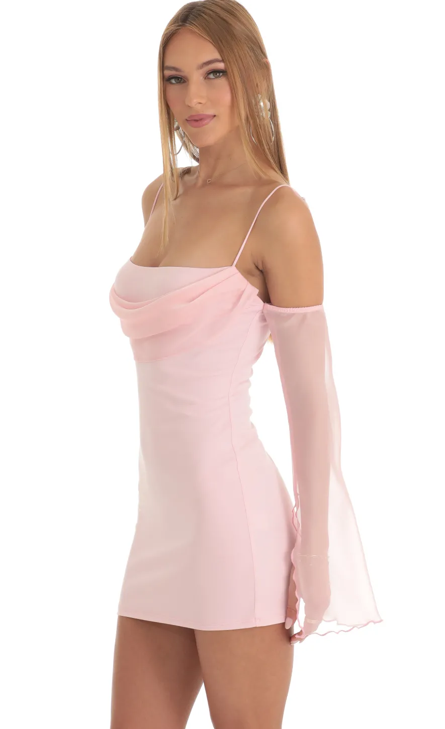LUCY IN THE SKY Mini Dresses^Off Shoulder Cowl Neck Dress In Pink