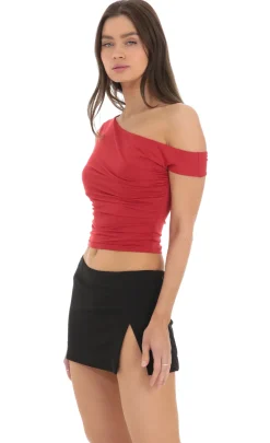 LUCY IN THE SKY Tops^Off Shoulder Crop Top In Red