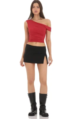 LUCY IN THE SKY Tops^Off Shoulder Crop Top In Red