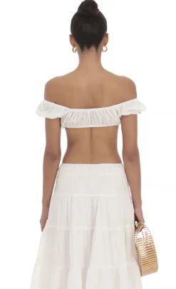 LUCY IN THE SKY Tops^Off Shoulder Crop Top In White