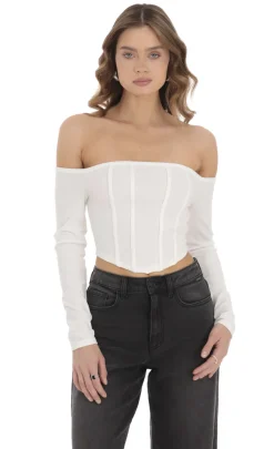 LUCY IN THE SKY Tops^Off Shoulder Crop Top In White
