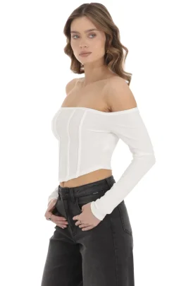 LUCY IN THE SKY Tops^Off Shoulder Crop Top In White