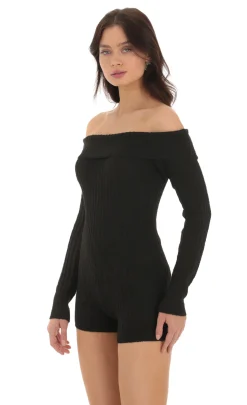 LUCY IN THE SKY Rompers^Off Shoulder Knit Romper In Black