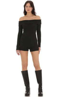 LUCY IN THE SKY Rompers^Off Shoulder Knit Romper In Black