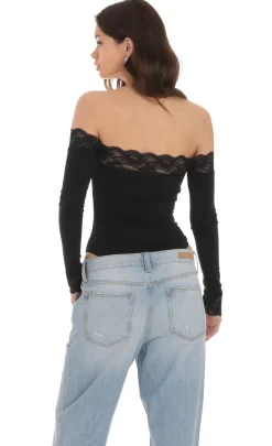LUCY IN THE SKY Bodysuits^Off Shoulder Lace Bodysuit In Black