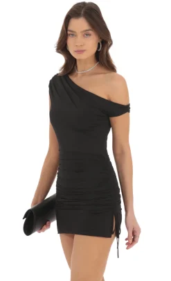 LUCY IN THE SKY Mini Dresses^Off Shoulder Ruched Bodycon Dress In Black