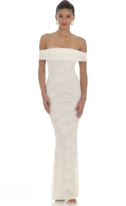 LUCY IN THE SKY Maxi Dresses^Off Shoulder Sheer Lace Maxi Dress In Cream