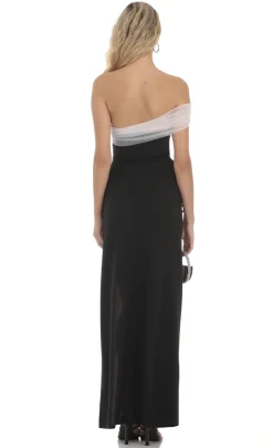LUCY IN THE SKY Maxi Dresses^Off Shoulder Tulle Sleeve Maxi Dress In Black