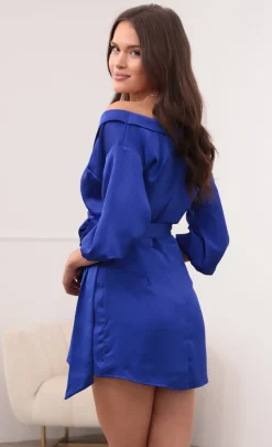 LUCY IN THE SKY Mini Dresses^Off Shoulder Wrap Dress In Royal Blue