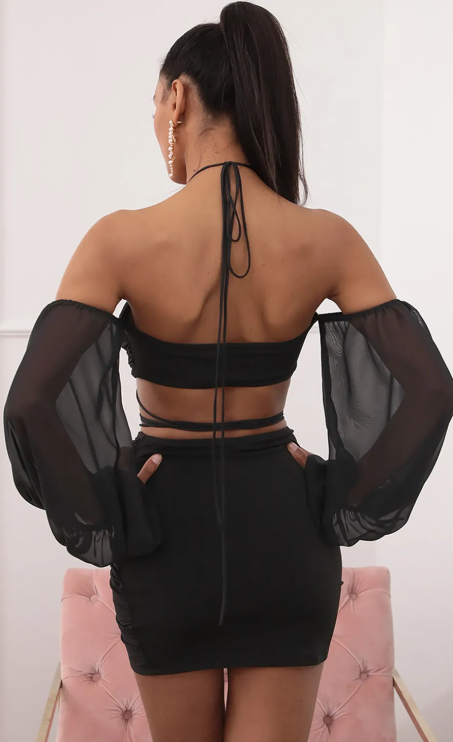 LUCY IN THE SKY Two-Piece Sets^Off-the-Shoulder Two Piece Long Sleeve Set In Black