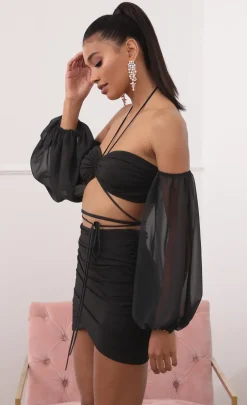 LUCY IN THE SKY Two-Piece Sets^Off-the-Shoulder Two Piece Long Sleeve Set In Black