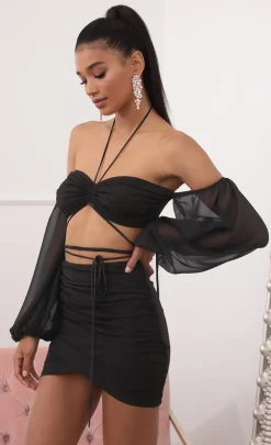 LUCY IN THE SKY Two-Piece Sets^Off-the-Shoulder Two Piece Long Sleeve Set In Black