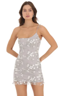 LUCY IN THE SKY Mini Dresses^One Shoulder Dress In Grey Embroidery